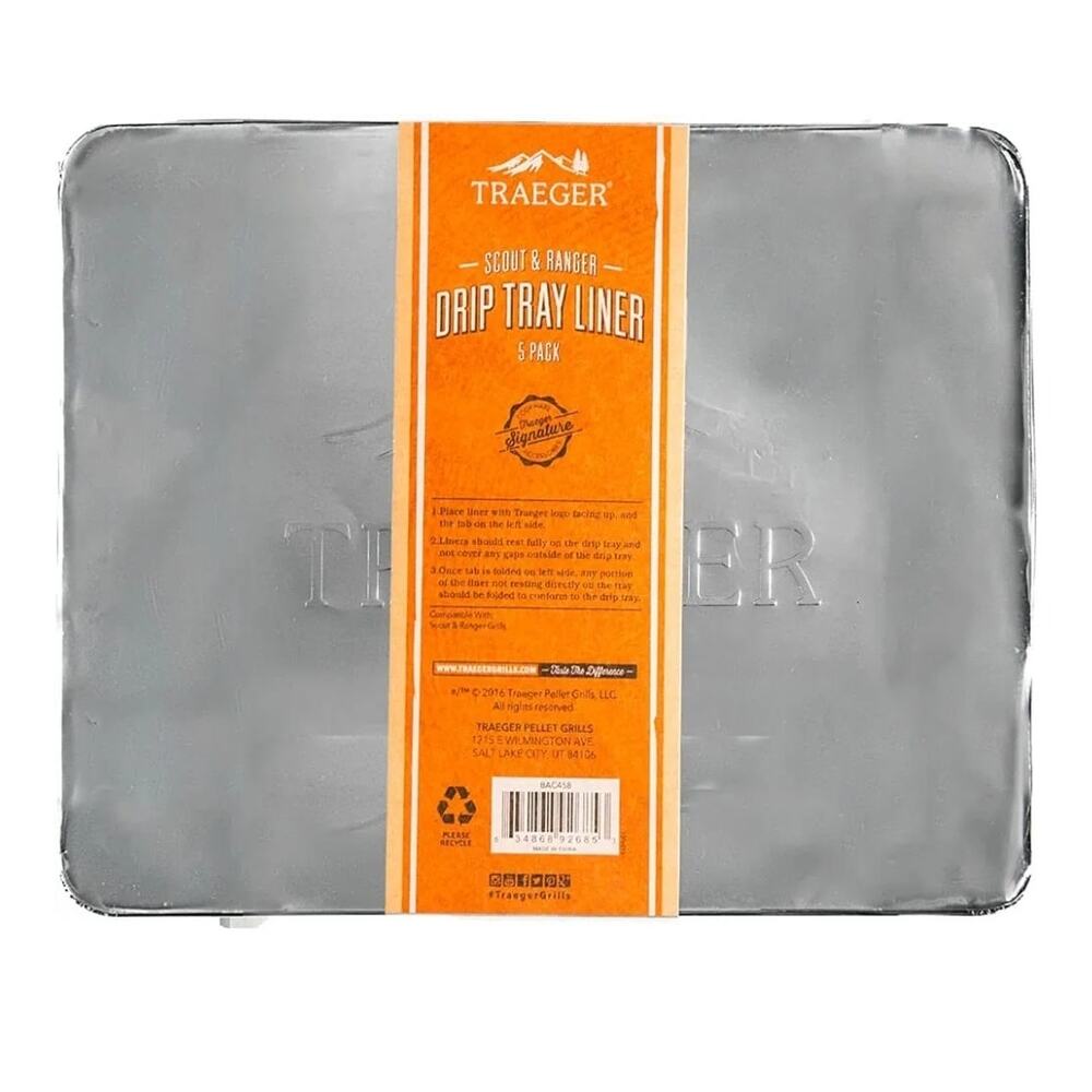 Traeger Grills BAC458 Ranger/Scout‎ Drip Tray Liner Grill Accessory, 5 Count
